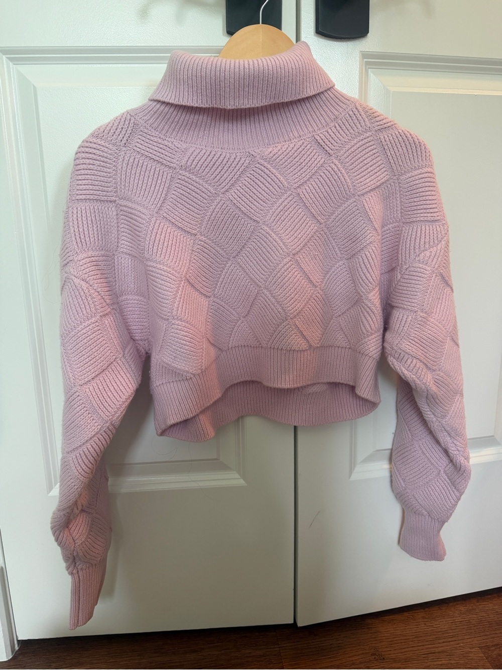 Ronny Kobo Collection Pink Cropped Turtleneck Cable Knit Sweater